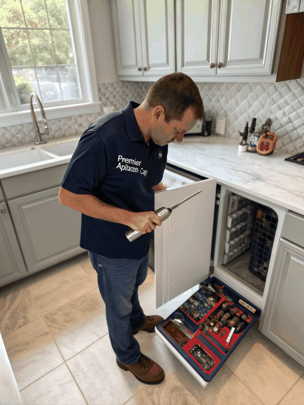 Professional technician inspecting a modern Bosch appliance in Suwanee