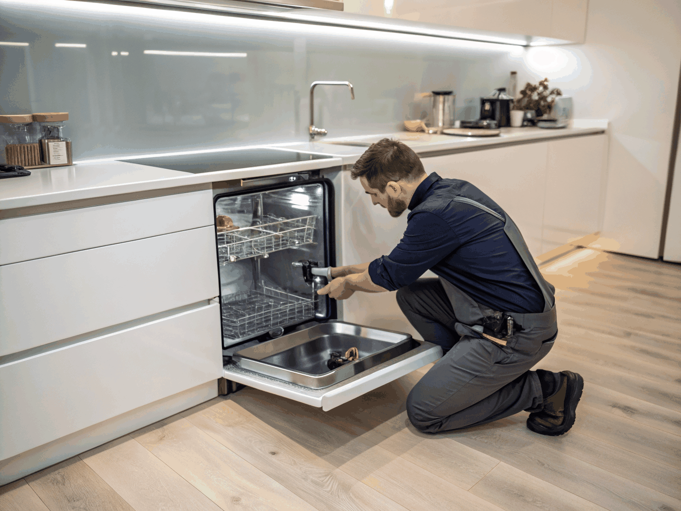 Frigidaire built-in dishwasher door and spray arm inspection