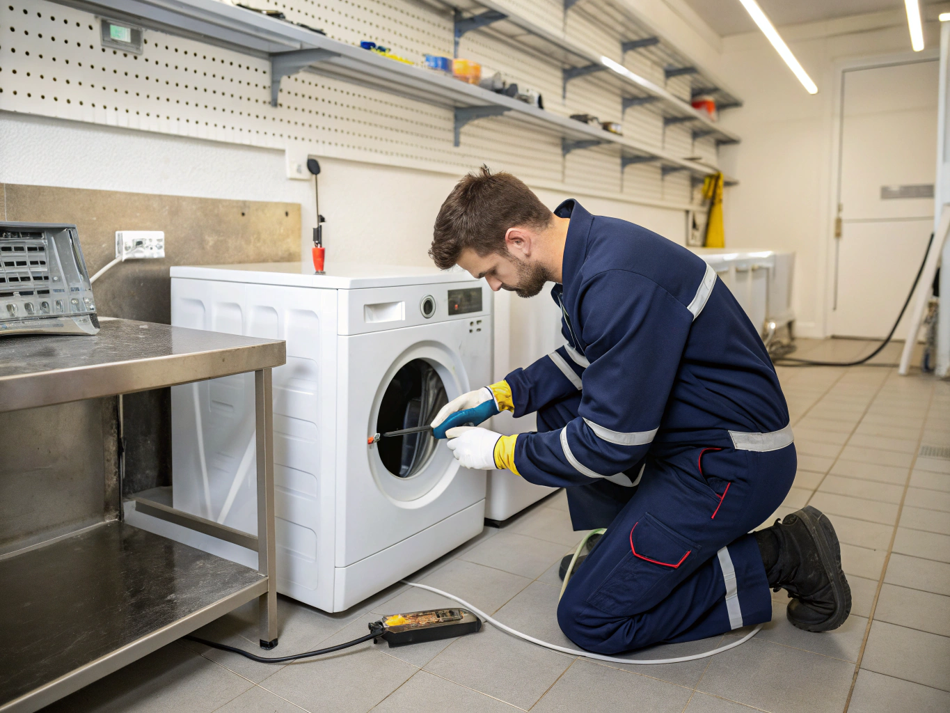 GE front load washing machine being repaired