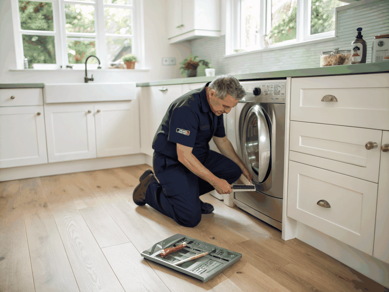 Certified technician servicing a modern Maytag appliance in Suwanee