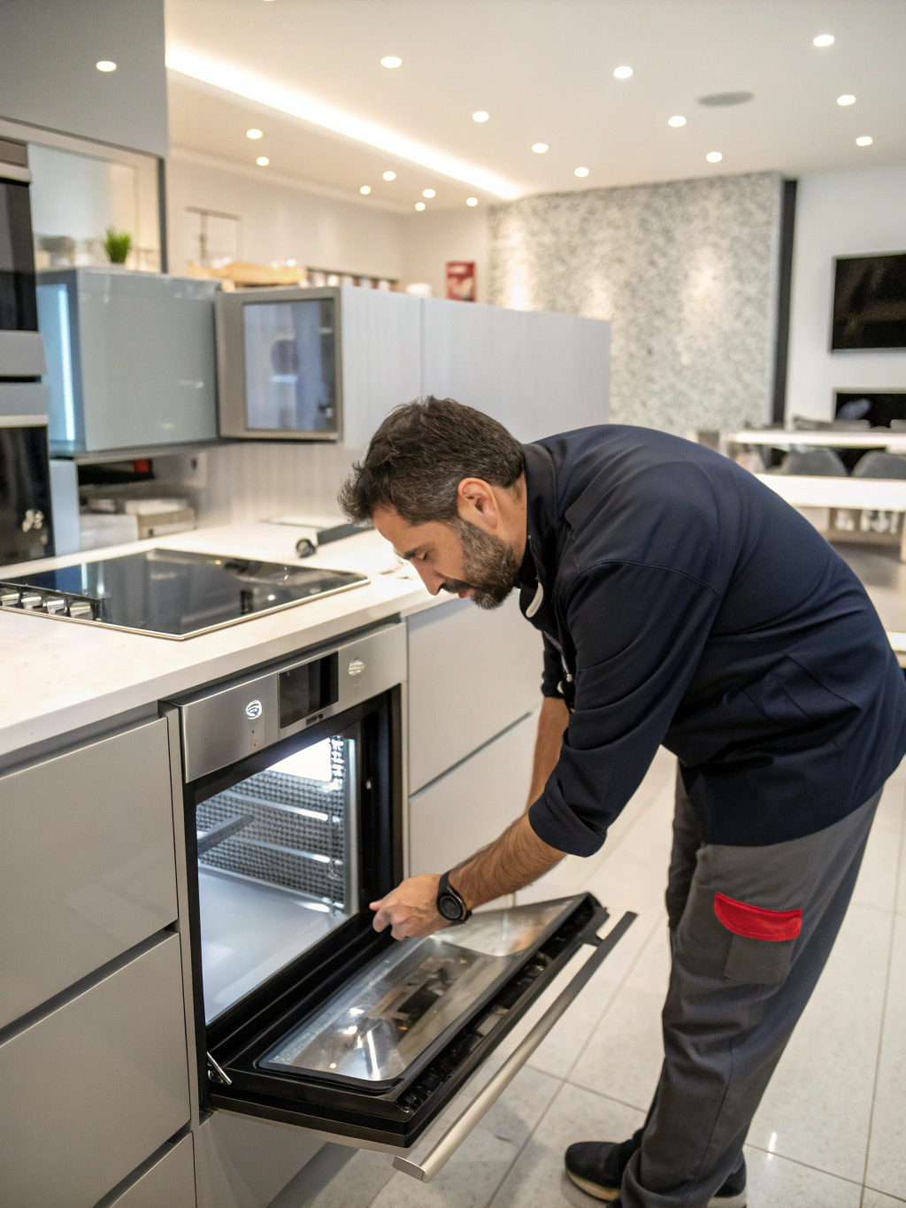 Certified technician repairing an over-the-range microwave in Suwanee