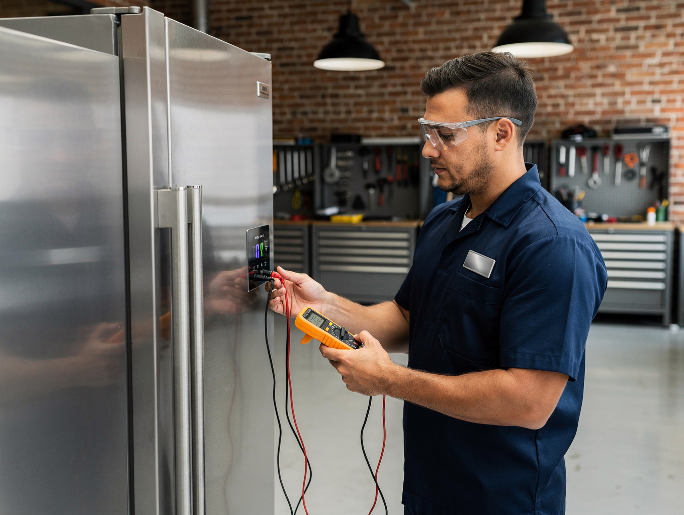 Professional technician repairing residential freezer cooling system